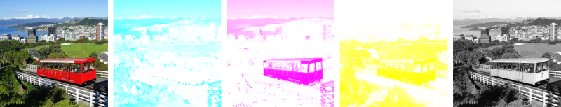 Aufteilung in Cyan-, Magnat-, Yellow- und Key-Kanal