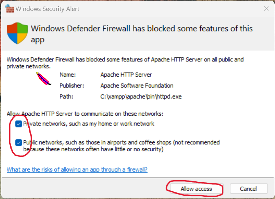 Windows Firewall: Zugriff für private und öffentliche Netzwerke erlauben